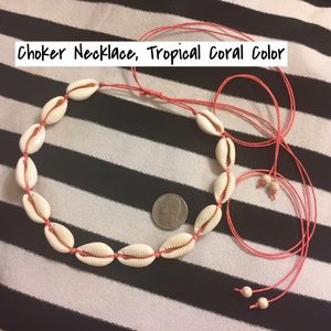 Hawaiian Cowrie Shell Choker Necklace Coral